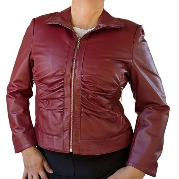Vintage Genuine Leather Maroon Red Motorcycle Biker Jacket Punk Rocker Size XL - Picture 2 of 10